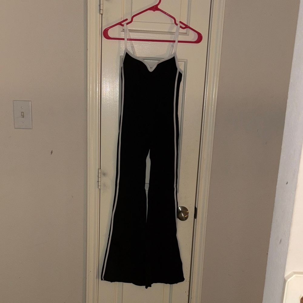 Black Flared Jumpsuit with White Trim